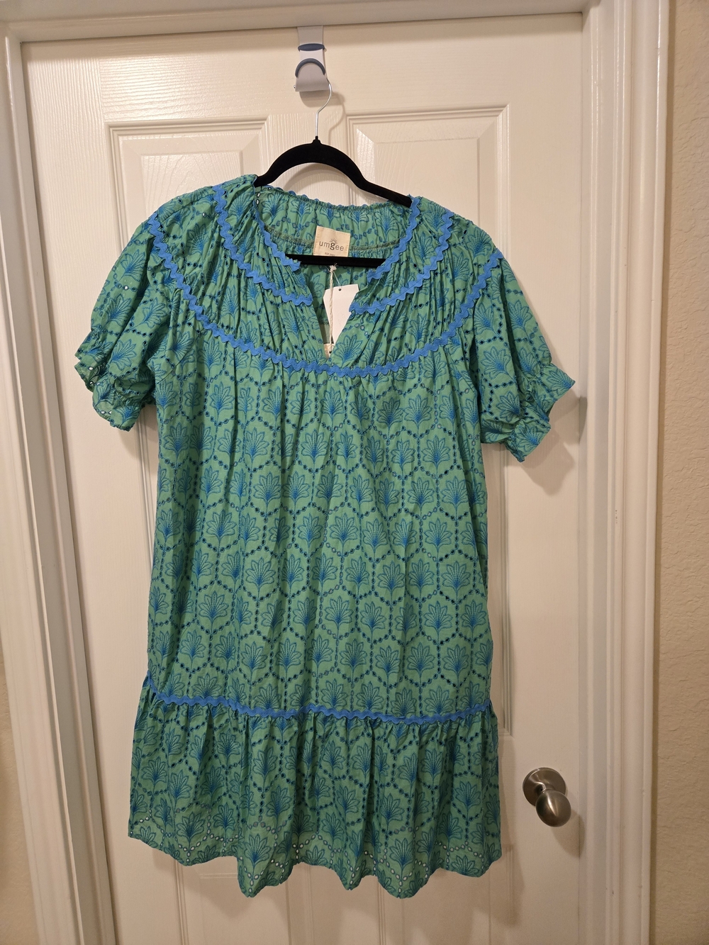 Umgee Teal Green Short Sleeve Printed Mini Dress - Picture 3 of 10